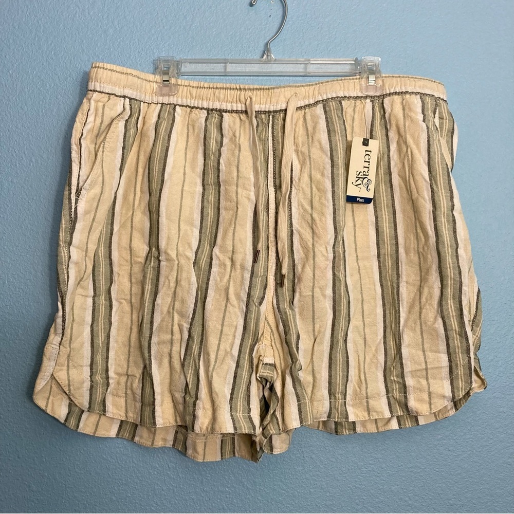 Terra & Sky Plus Size Stripe Shorts - Yellow/Green - 1X
